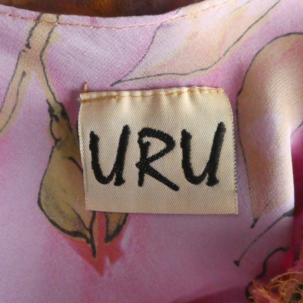 SiLK URU Maxi Dress Bias Cut Hand Made OOAK Watercolors Mixed Media L - Picture 8 of 9